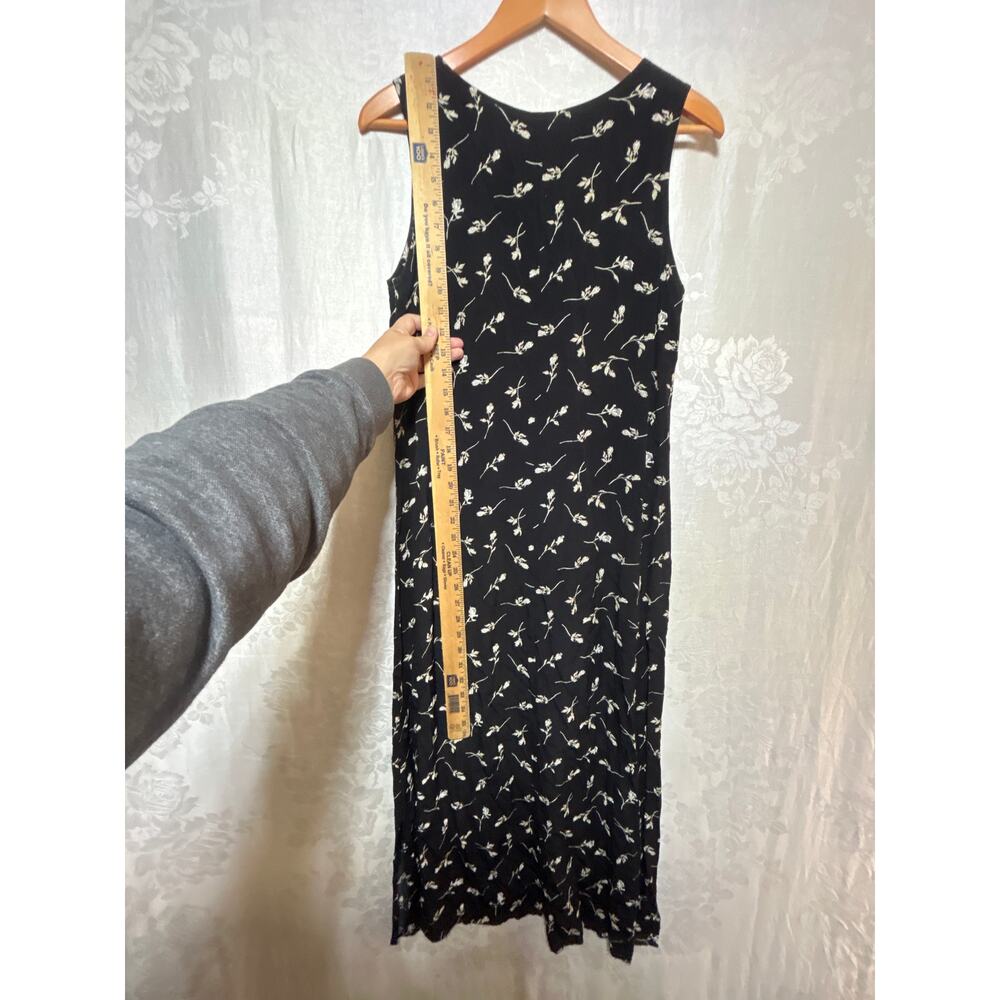 VTG Midi Tank Dress 8 Black Tan Floral Side Slits Y2K Whimsigoth Fairy Grunge - Picture 6 of 6